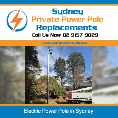 Electric power pole in Sydney residential area with overhead electrical lines