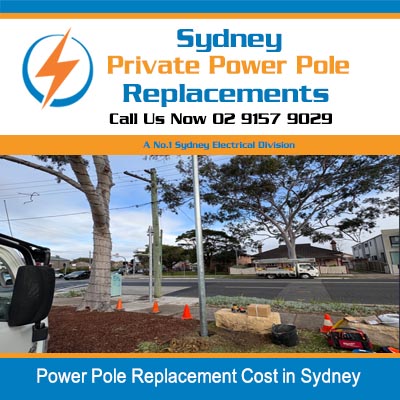 Power pole replacement cost with active electrical pole installation site with safety cones and equipment in Sydney